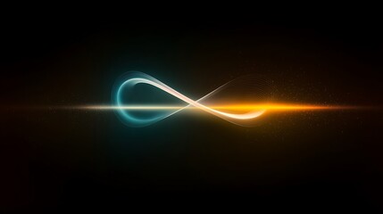 Glowing infinity symbol with orange and blue light trails on black background.
