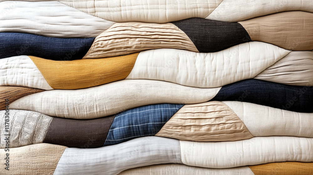 Poster intricate patterns of textured fabric in warm, neutral tones create depth