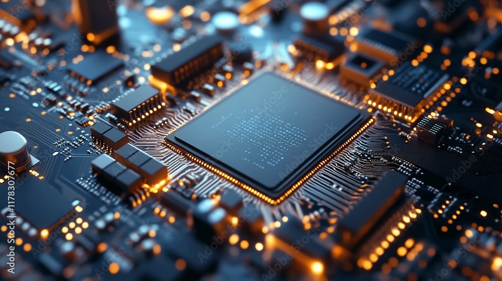 Poster close-up of a central processing unit (cpu) on a circuit board.