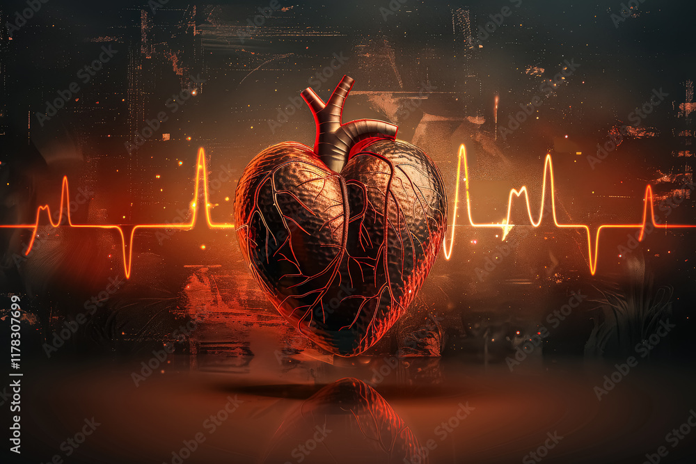 Poster heart is displayed in a black and red color with a red line surrounding it.