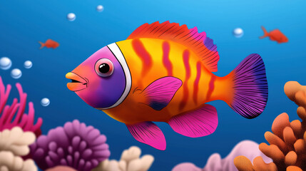 Fototapeta premium Brightly colored parrotfish swimming among vibrant coral reefs