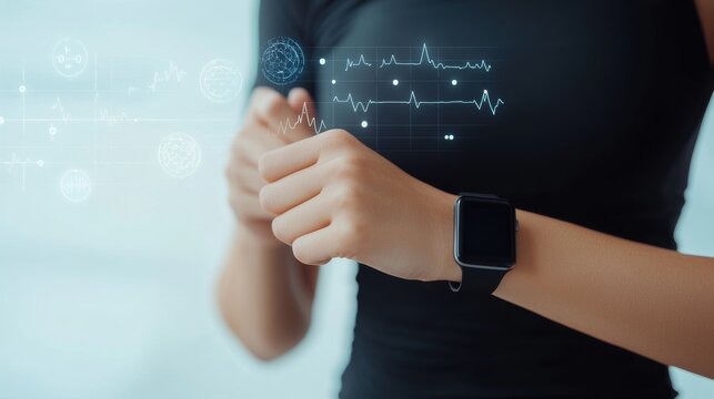 Woman Checks Smartwatch with Health Monitoring Features