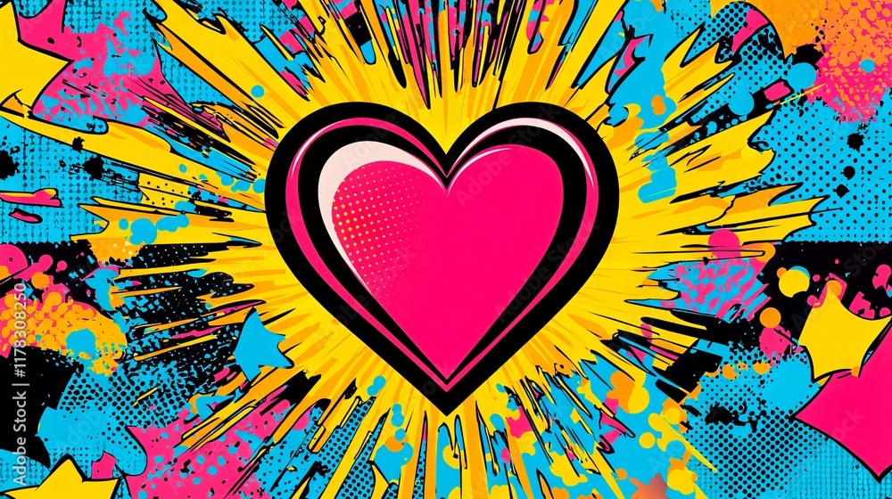 Wall mural Bright Pop Art Heart Illustration with Vibrant Colors and Explosive Design for Creative Expression and Modern Art Style