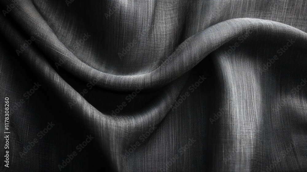 Poster dark gray fabric with elegant folds and soft light reflection.