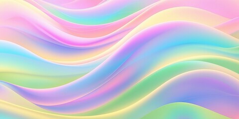 Obraz premium Abstract colorful background with soft, wavy patterns flowing horizontally. Vibrant pastel colors, including pink, blue, purple, green, and yellow, blend smoothly with a gradient effect.