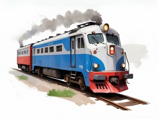 Fototapeta premium Watercolor Classic Train, Passenger Train, Cartoon Locomotives Clipart, Antique Train, Printable, Digital download, Paper craft, junk journal, Wall art, Nursery, Railway Transport