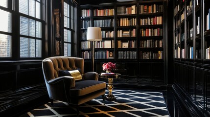 Opulent Black Library Interior Design