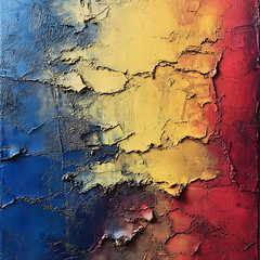 Obraz premium Abstract Textured Painting: Blue, Gold, Red Hues
