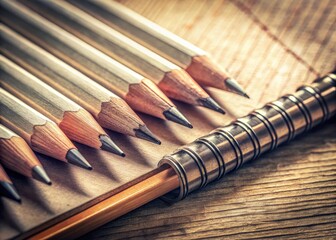 Vintage Pencil Still Life: Close-Up Wooden Pencils on Notepad