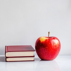  Bright red apple with a small book