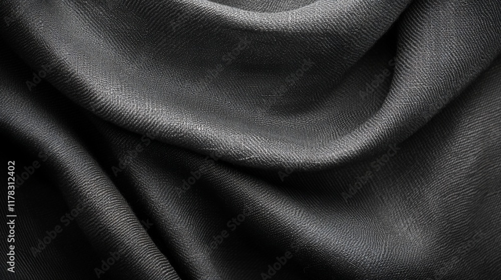 Poster close-up of dark gray fabric with soft folds and wrinkles, showing texture and drape.