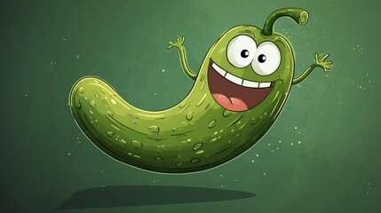 Naklejka premium Happy cartoon pickle floating.