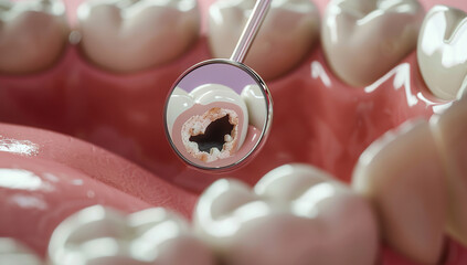 Tooth with cavities being examined