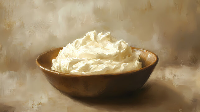 A fresh serving of young kajmak (traditional balkan cream cheese) ai generative. Cascadefall. Illustration