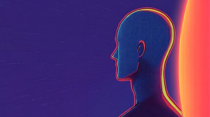Digital Painting: Vividly Illustrated Head Silhouette Against a Cosmic Background. AI Generated