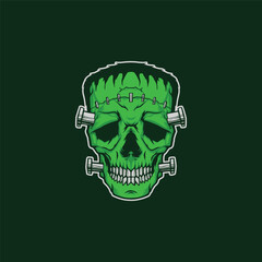 Illustration of Frankenstein skull design