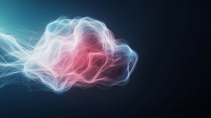 Abstract concept of a glowing cloud made with colorful wisps of light on a dark background, symbolizing creativity, technology, and imagination in digital art