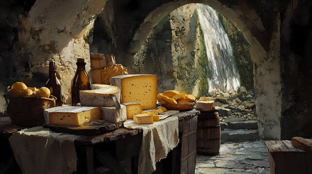 Caccia al formaggio. Cascadefall. Illustration