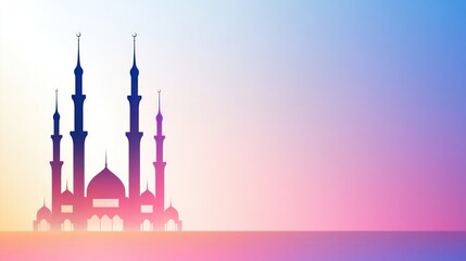 Silhouette of a mosque against a gradient background.
