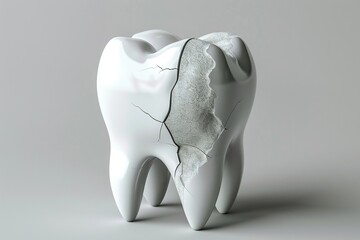 Cracked tooth on gray background