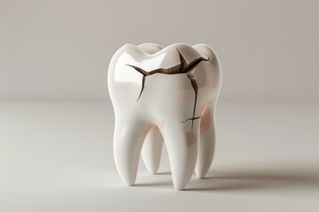 Cracked tooth on gray background