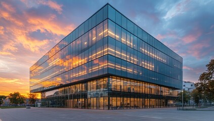 Modern glass office building at sunset. (2)