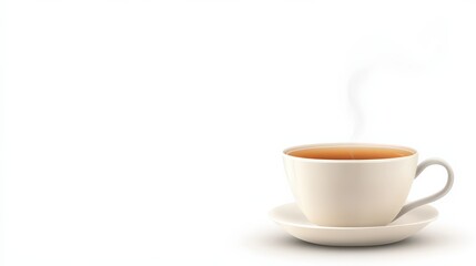 Obraz premium A white cup with steam coming out of it sits on a white plate