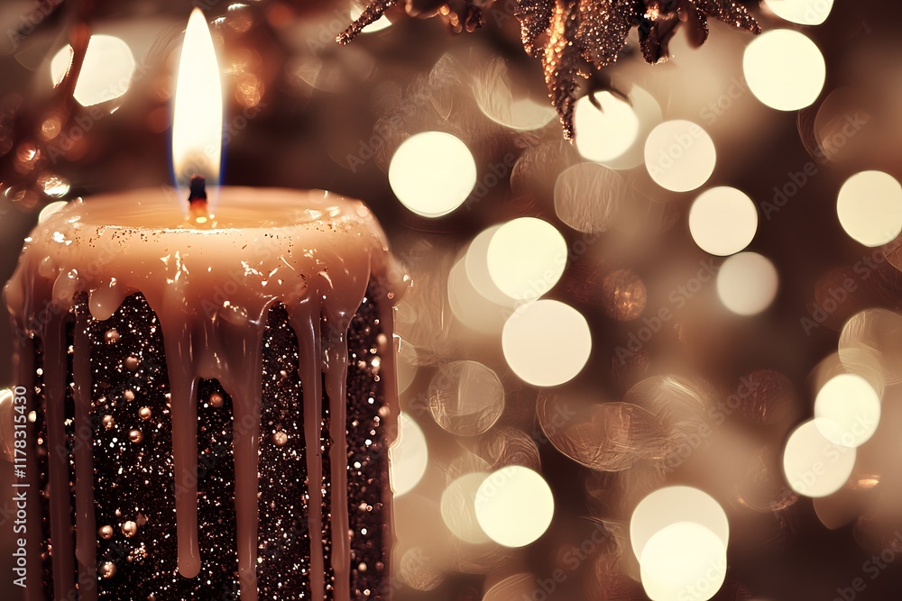 Poster elegant candle with dripping wax captured against a soft bokeh effect creating a warm and inviting a