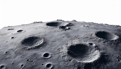 gray moon surface isolated on isolated white background lunar surface with small holes crater sinkhole rocky terrain space scene astro landscape night sky no stars no horizon