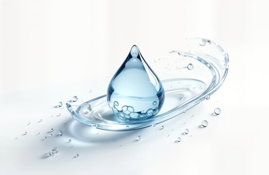 Abstract photo of cosmetic liquid drop with air bubbles. Transparent gel texture. Cosmetic serum. Clear liquid in drop form. Fluid dynamic. Beauty product. Health skincare. Modern design. High