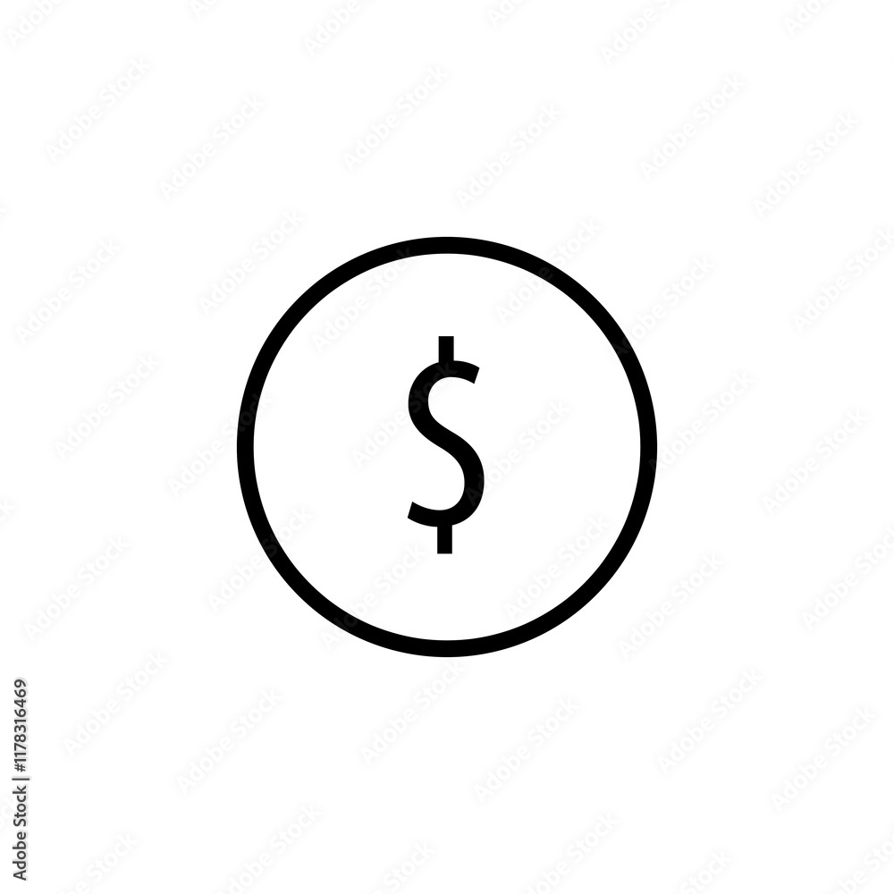 Poster coin vector icon, simple flat black linear illustration for web and app..eps