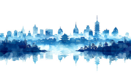Chinese characteristics of the ancient city and modern city in the same frame image