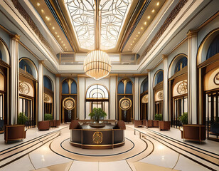 stunning art deco lobby featuring rz standard scale with elegant details generative ai