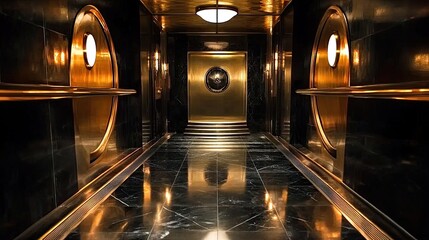Opulent Gold and Black Corridor: A Luxurious Interior