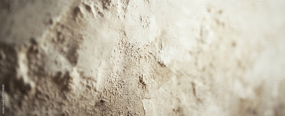 Aufkleber close-up of a textured, beige wall with uneven surface and subtle shadows.