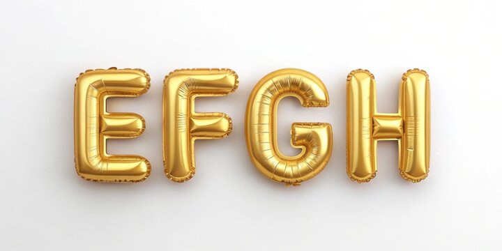 Gold balloon letters efgh on white background for celebrations and events