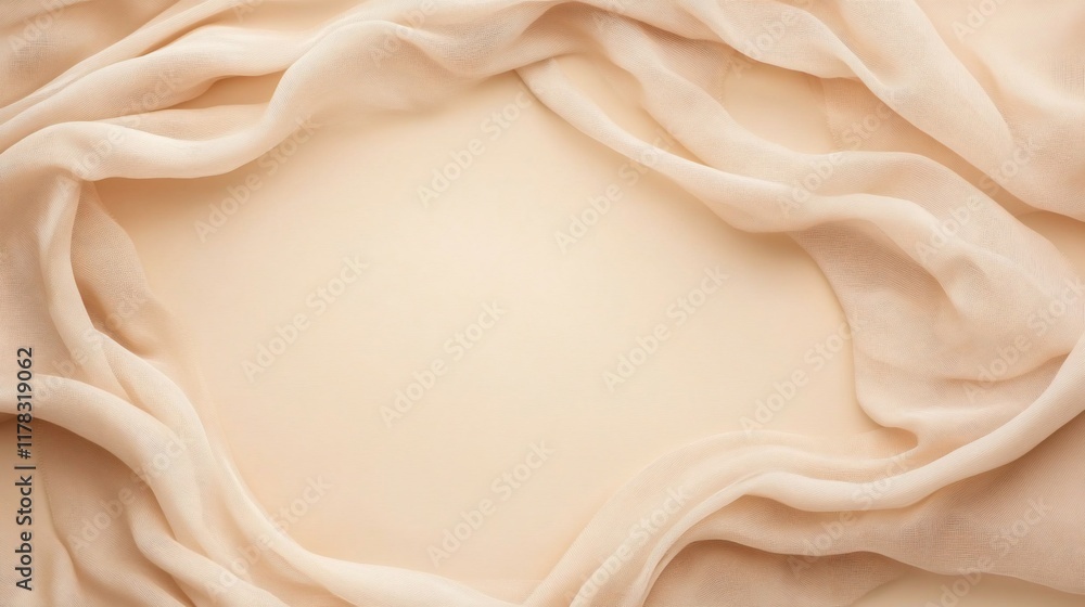 Fototapete beige fabric draped elegantly, creating a soft, circular frame on a matching background.