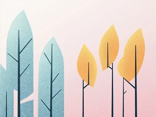 Serene Autumnal Trees: Digital Illustration in a Minimalist Style. AI Generated