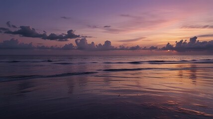 Fototapeta premium computer wallpaper aesthetic purple ,Soft purple sunset over a calm, serene ocean