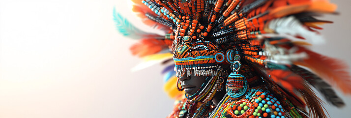 A vibrant tribal costume featuring intricate beadwork and natural elements, embodying the rich heritage and spirit of indigenous festivals.  