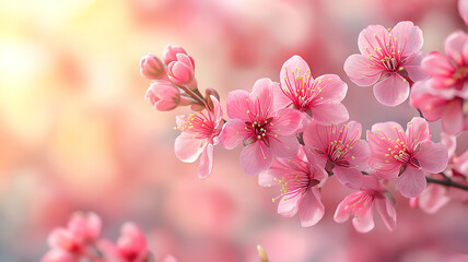 Naklejka premium Cherry blossoms bloom on sakura trees lining a garden pathway with vibrant pink flowers in Taiwan