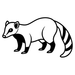 Cute  Line Art Coati Silhouette Black Vector Illustration