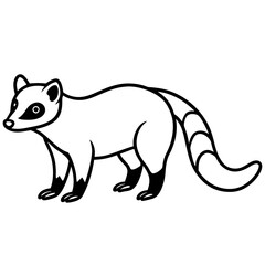 Cute  Line Art Coati Silhouette Black Vector Illustration