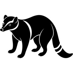 Cute  Line Art Coati Silhouette Black Vector Illustration