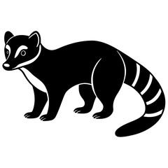 Cute  Line Art Coati Silhouette Black Vector Illustration