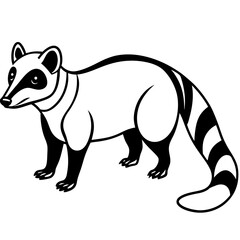 Cute  Line Art Coati Silhouette Black Vector Illustration