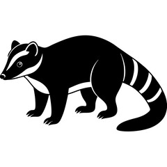 Cute  Line Art Coati Silhouette Black Vector Illustration