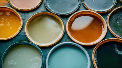 Fototapeta premium A row of paint cans with different colors