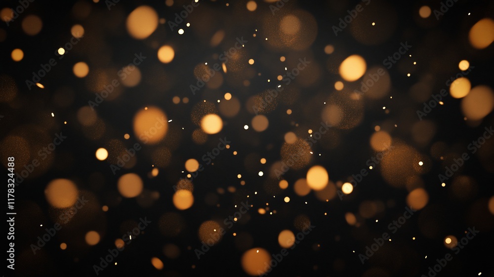 Poster abstract background with golden bokeh lights on dark backdrop.