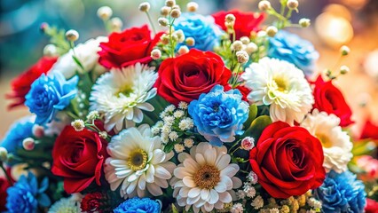 Delicate floral bouquet, tilt-shifted in pastel shades.